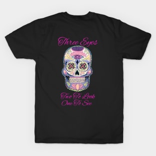 Three Eyes. Candy Skull. T-Shirt